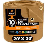 Xpose Safety Canvas Tarp - 10oz Tan Canvas Tarps Heavy Duty Water Resistant with Brass Grommets- Multipurpose Outdoor Tarpaulin for Camping, Canopy, Trailer, Equipment Cover 20' x 20'