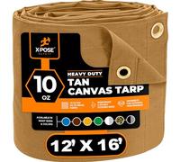 Xpose Safety Canvas Tarp - 10oz Tan Canvas Tarps Heavy Duty Water Resistant with Brass Grommets- Multipurpose Outdoor Tarpaulin for Camping, Canopy, Trailer, Equipment Cover 12' x 16'