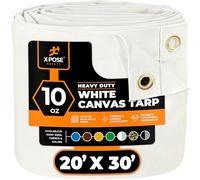 Xpose Safety Canvas Tarp - 10oz White Canvas Tarps Heavy Duty Water Resistant with Brass Grommets- Multipurpose Outdoor Tarpaulin for Camping, Canopy, Trailer, Equipment Cover 20' x 30'