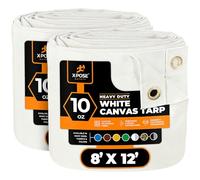 Xpose Safety Canvas Tarp - 10oz White Canvas Tarps Heavy Duty Water Resistant with Brass Grommets- Multipurpose Outdoor Tarpaulin for Camping, Canopy, Trailer, Equipment Cover 8' x 12' (2 Pack)