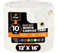 Xpose Safety Canvas Tarp - 10oz White Canvas Tarps Heavy Duty Water Resistant with Brass Grommets- Multipurpose Outdoor Tarpaulin for Camping, Canopy, Trailer, Equipment Cover 12' x 16'