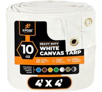 Xpose Safety Canvas Tarp - 10oz White Poly Canvas Tarps Heavy Duty Water Resistant with Brass Grommets- Multipurpose Outdoor Tarpaulin for Camping, Canopy, Trailer, Equipment Cover 4' x 4'