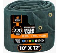 Xpose Safety Heavy Duty Mesh Tarp 10' x 12' - Multipurpose Green Shade Cloth with Grommets for Tie Downs, Garden, Fences, Canopies, Dump Trucks - Weather and Tear Resistant Outdoor Cover