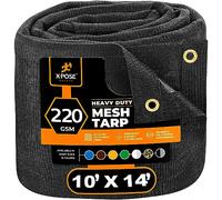 Xpose Safety Heavy Duty Mesh Tarp - 10’ x 14’ Multipurpose Black Protective Cover with Air Flow - Use for Tie Downs, Shade, Fences, Canopies, Dump Trucks - Tear Resistant