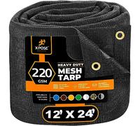 Xpose Safety Heavy Duty Mesh Tarp - 12’ x 24’ Multipurpose Black Protective Cover with Air Flow - Use for Tie Downs, Shade, Fences, Canopies, Dump Trucks - Tear Resistant