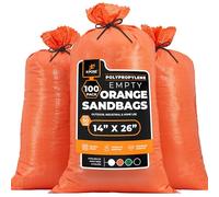 Xpose Safety Heavy Duty Sand Bags with Tie Strings - Empty Woven Polypropylene Sandbags for Hurricane Flood Protection, 50 lb Capacity, 14" x 26", Orange, Pack of 100