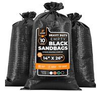 Xpose Safety Heavy Duty Sand Bags with Tie Strings - Empty Woven Polypropylene Sandbags for Hurricane Flood Protection, 100 lb Capacity, 14" x 26", Black, Pack of 10