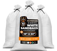 Xpose Safety Heavy Duty Sand Bags with Tie Strings - Empty Woven Polypropylene Sandbags for Hurricane Flood Protection, 100 lb Capacity, 18" x 30", White, Pack of 10