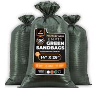 Xpose Safety Heavy Duty Sand Bags with Tie Strings - Empty Woven Polypropylene Sandbags for Hurricane Flood Protection, 50 lb Capacity, 14" x 26", Green, Pack of 100