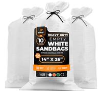 Xpose Safety Heavy Duty Sand Bags with Tie Strings - Empty Woven Polypropylene Sandbags for Hurricane Flood Protection, 100 lb Capacity, 14" x 26" (White, 10 Sandbags)