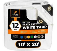 Xpose Safety Heavy Duty White Poly Tarp 10' x 20' Multipurpose Protective Cover - Durable, Waterproof, Weather Proof, Rip and Tear Resistant - Extra Thick 12 Mil Polyethylene - by