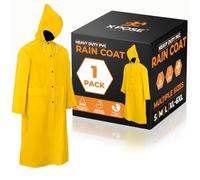 Xpose Safety Heavy Duty Yellow Rain Coat - .35mm PVC 48in Raincoat Jacket with Detachable Hood - Waterproof Slicker - Storm Weather, Raining, Fishing, Wet Work Conditions - Extra Large