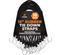 Xpose Safety Rubber Bungee Cords with Hooks 10 Pack 15 Inch (23” Max Stretch) - Heavy-Duty Black Tie Down Straps for Outdoor, Tarp Covers, Canvas Canopies, Motorcycle, and Cargo - by
