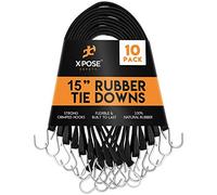 Xpose Safety Rubber Bungee Cords with Hooks 10 Pack 15 Inch (23” Max Stretch) - Heavy-Duty Black Tie Down Straps for Outdoor, Tarp Covers, Canvas Canopies, Motorcycle, and Cargo - by