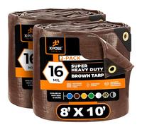 Xpose Safety Super Heavy-Duty 8' x 10' Brown Poly Tarp (2-Pack) - 16 Mil Waterproof & UV Resistant, Rip-Proof with Reinforced Edges & Grommets