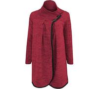 Xpose Womens Ladies Plus Size Marl Knit High Neck Button Cape Wrap Cardigan Coat Black Khaki Mustard Red Silver Grey Denim Blue Stone Size 12 14 16 18 (RED, 12/14 (M/L))