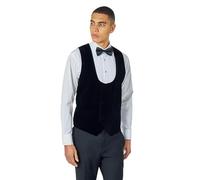 Xposed Archie - Mens Black Velvet Tuxedo Waistcoat Scooped Double Breasted Wedding Dinner Vest