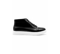 XPOSED Aster Mens Polished Real Leather Ankle Trainer Boots Lace Up White Sole Sneakers[H362-D13A-BLACK-43 EU, 9 UK]