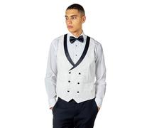 Xposed Bruce - Men’s White Double Breasted Tuxedo Suit Waistcoat Floral Printed Wedding Part [WC-V8008-BRUCE-WHITE, UK/US 50 EU 60]