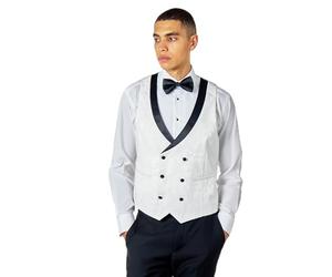 Xposed Bruce - Men’s White Double Breasted Tuxedo Suit Waistcoat Floral Printed Wedding Part [WC-V8008-BRUCE-WHITE, UK/US 38 EU 48]