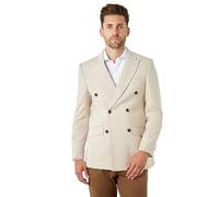 Xposed Calix â€“ Ivory Herringbone Tailored Double Breasted Blazer [BLZ-DB-Calix-Cream, UK/US 38, EU 48]
