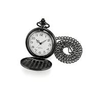 Xposed Classic 1920s Retro Full Hunter Pocket Watch & Chain - Black Polished Quartz, Vintage Gentleman Style