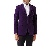 (44, Purple) GARY - Mens Velvet Blazer Classic Smart Casual Tailored Fit Wedding Suit Jacket