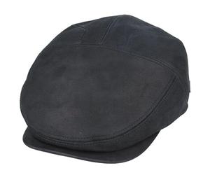 XPOSED Gladwin Bond London Menâ€™s Black 100% Leather Flat Cap Vintage Peak Hat [DL130BLK-BLACK-M]