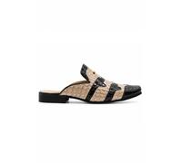 Xposed Handmade Black Beige Patent Print Leather Men's Half Shoes Slip On Open Back Mules[103-212-BLACK-BERGE-43 EU, 9 UK]