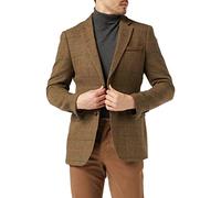Xposed Jarvis - Mens Tweed Blazer Jacket Classic Retro Tan Oak Herringbone Checks Tailored Fit