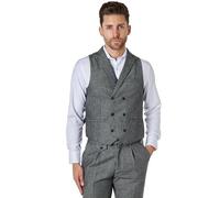 Xposed JAX Mens Herringbone Waistcoat Double Breasted Smart Retro Tailored Fit Waistcoat 1920s Vest [WDB-JAX-GREY-48]