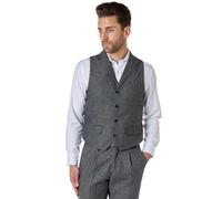 Xposed JAX Mens Herringbone Weave Waistcoat Classic Retro 1920s Collar Tailored Fit Vest [CWC-JAX-GREY-42]