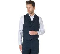 Xposed JIM Mens Classic Tweed Waistcoat Double Breasted with Collars Retro Tailored Fit [CWDB-JIM-BLUE-52]