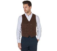 Xposed JUDE Mens Classic Tweed Check Double Breasted Waistcoat 1920s Gatsby Retro Tailored Fit [WDB-JUDE-BROWN-54]