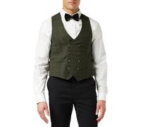 Xposed JUDE Mens Classic Tweed Check Double Breasted Waistcoat 1920s Gatsby Retro Tailored Fit [WDB-JUDE-GREEN-38]