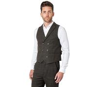 Xposed JUDE Mens Gatsby Tweed Check Waistcoat Classic Double Breasted Collars Retro Tailored Fit [CWDB-JUDE-GREEN-42]
