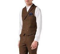 Xposed JUDE Mens Gatsby Tweed Check Waistcoat Classic Double Breasted Collars Retro Tailored Fit [CWDB-JUDE-BROWN-40]