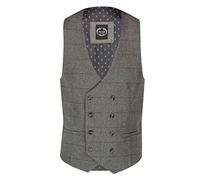 Xposed KANO Men’s Herringbone Checks Waistcoat Retro 1920s Double Breasted Tweed Retro Tailored Fit Vest [WDB-KANO-GREY-42]