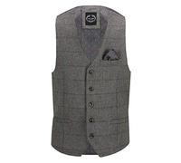 Xposed KANO Men’s Herringbone Tweed Check Classic Smart Tailored Fit Waistcoat Retro Vest [PWC-KANO-GREY-42]