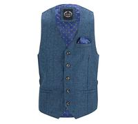 Xposed KANO Men’s Herringbone Tweed Check Classic Smart Tailored Fit Waistcoat Retro Vest [PWC-KANO-NAVY-42]