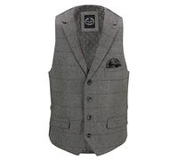 Xposed KANO Mens Herringbone Check Tweed Waistcoat Tailored Fit Collar Lapel Vintage Styled Vest [CWC-KANO-GREY-40]