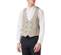Xposed KANO Mens Tweed Waistcoat Herringbone Check Classic Low U Cut Double Breasted Retro Vest [UWC-KANO-BEIGE-44]