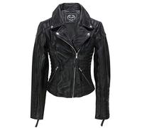 Xposed Ladies 100% Genuine Real Leather Biker Jacket Soft Slim Fit Vintage Style Fitted[Black,21687,6XL]