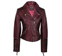 Xposed Ladies 100% Genuine Real Leather Biker Jacket Soft Slim Fit Vintage Style Fitted[Maroon,21687,4XL]