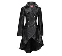 Xposed Ladies Real Leather Black Gothic Jacket Fitted Victorian Style Lace Back Coat[2XL,Black,LADIES-LJ-CHASTER]