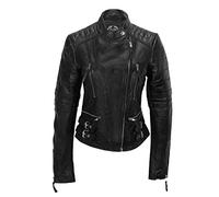 Xposed Ladies Women Soft Real Leather Biker Jacket Size UK 8 10 12 14 16 18 20 22 24 [Black,3XL-18]