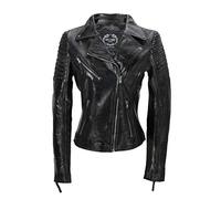 Xposed Ladies Womens Soft Real Leather Short Biker Jacket Vintage Slim Fit Black Red [Black,M-10]