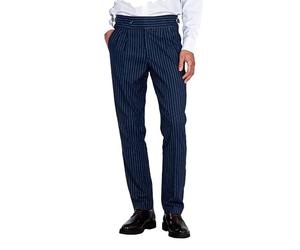 Xposed Lloyd - Navy Blue Pinstripe Linen Trousers Tapered Fit [TRS-LLYOD-NAVY-42]