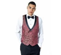 Xposed LOUIS - MAROON DAMASK PRINT TUXEDO DINNER WAISTCOAT [WC-V8231-A5-LOUIS-MAROON, UK/US 54 EU 64]