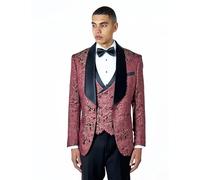 Xposed Louis - Mens Wedding Tuxedo Jacket Gold Damask Jacquard Printed Tailored Fit Blazer